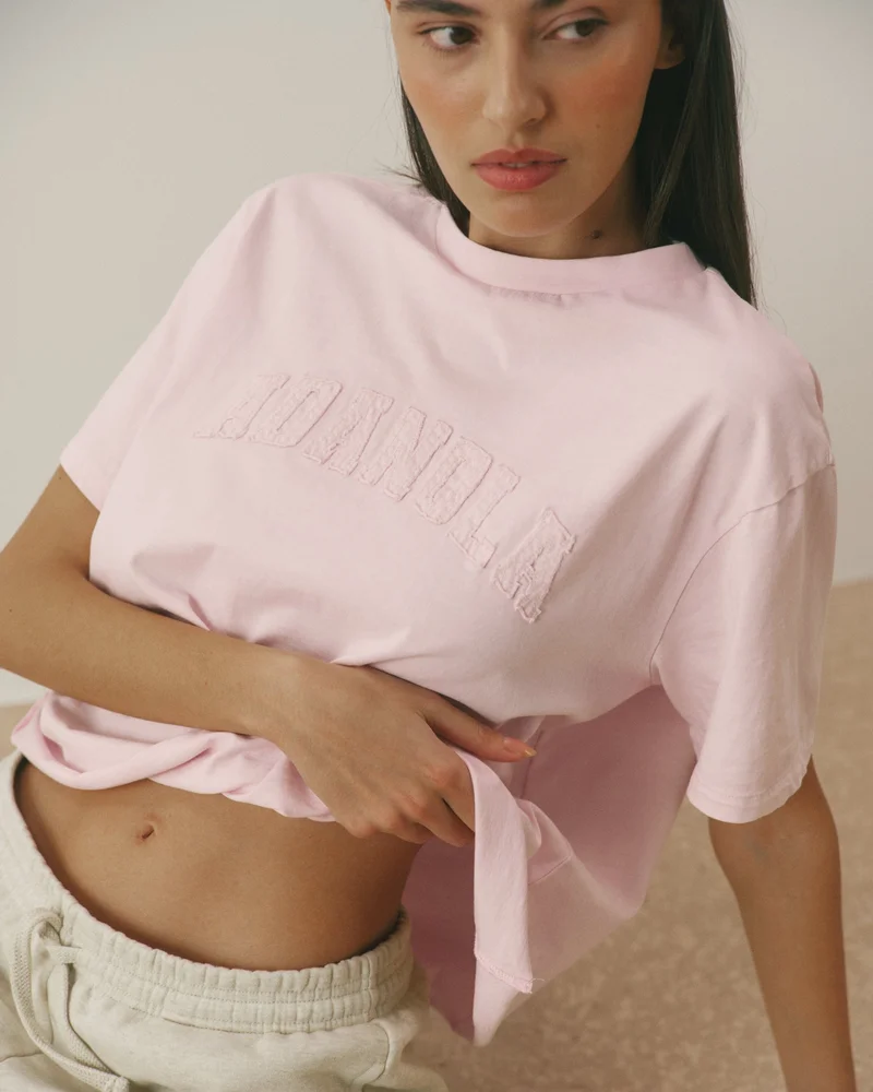 Image of Varsity Mid-Weight Raw Hem T-shirt - Soft Pink