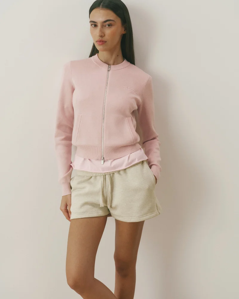 Image of Varsity Knit Zip Through Cardigan - Pink
