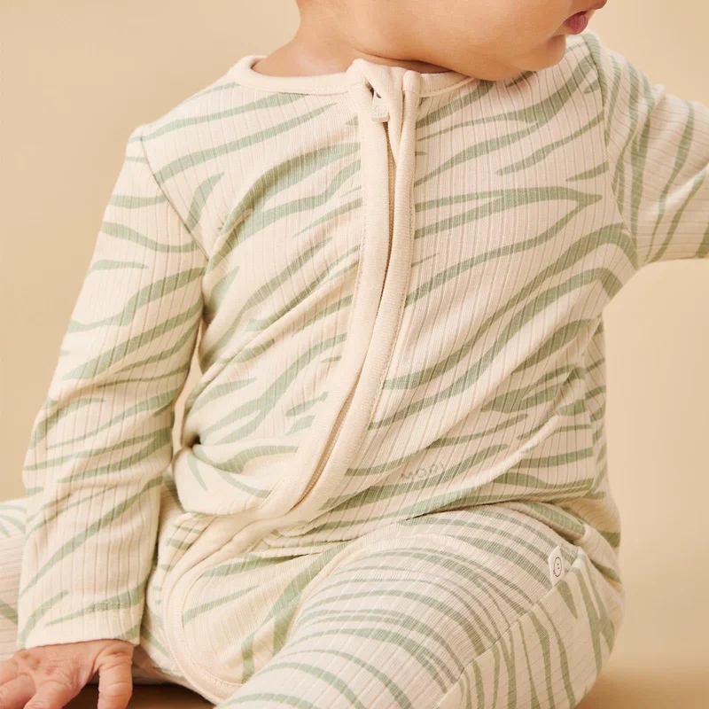 Image of Zebra Stripe Ribbed Clever Zip Snug Fit Pajamas