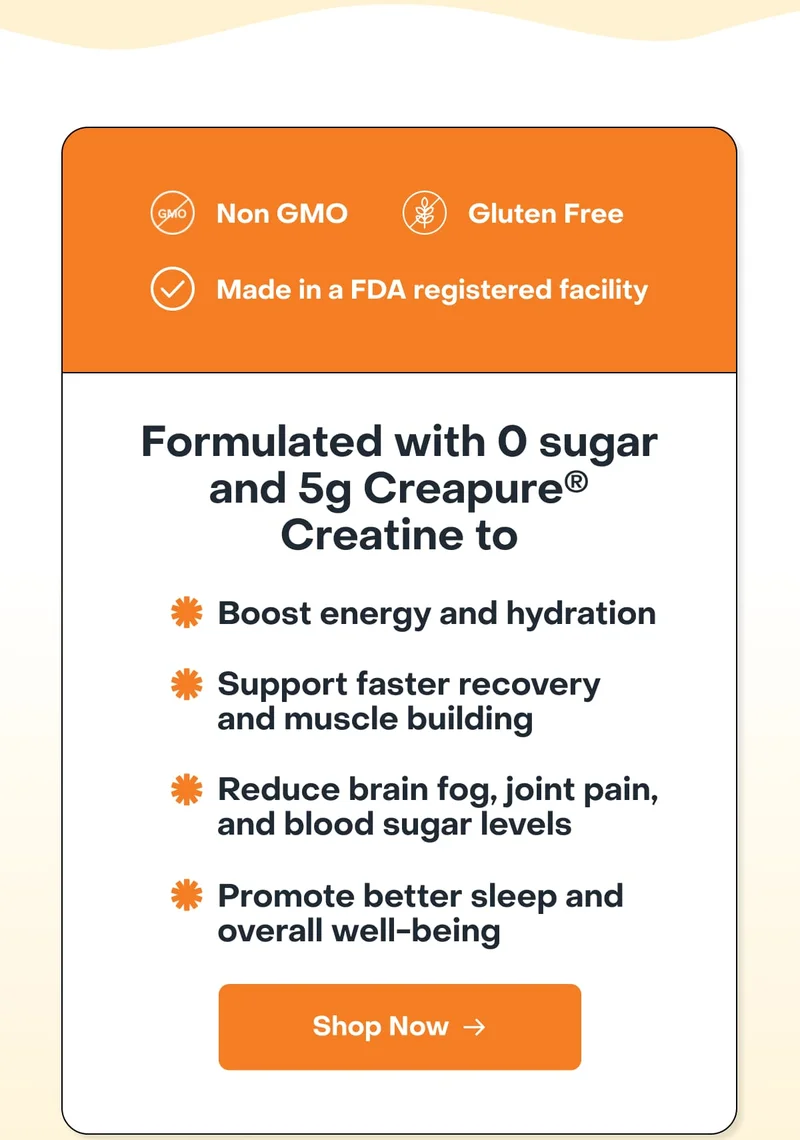 Formulated with 0 sugar and 5g Creapure Creatine to
