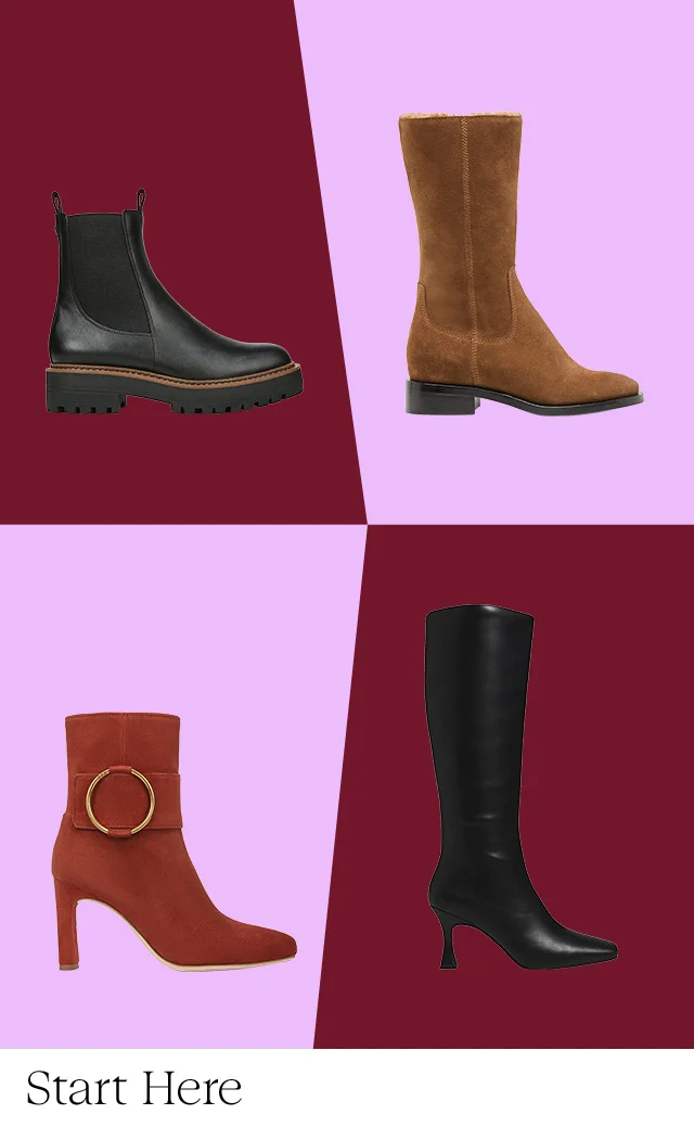 Black and brown boots in a variety of heights.