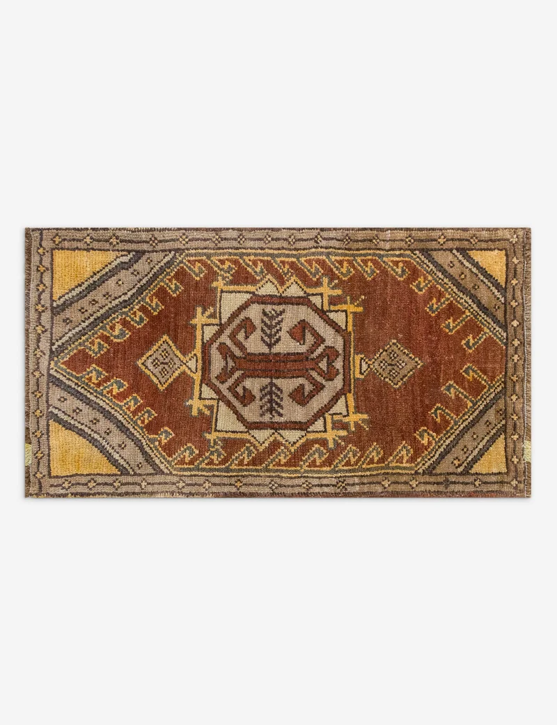 Image of Vintage Turkish Hand-Knotted Wool Mini Rug No. 351, 1'10