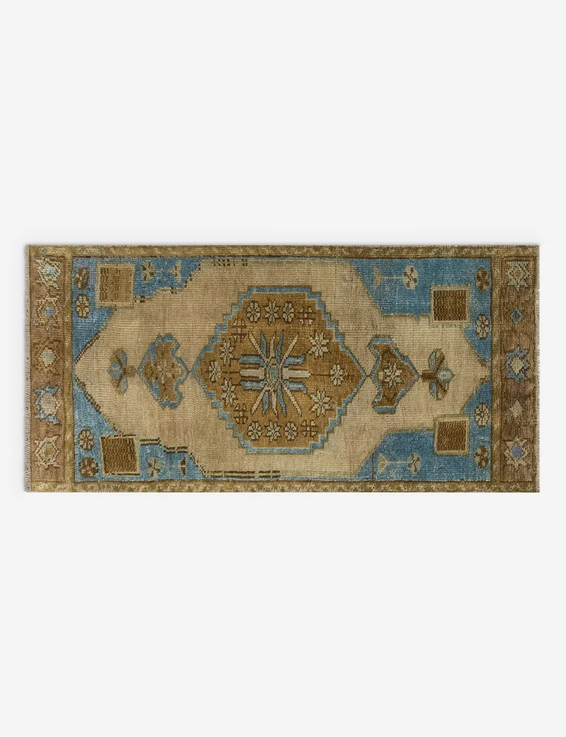 Image of Vintage Turkish Hand-Knotted Wool Mini Rug No. 333, 1'4