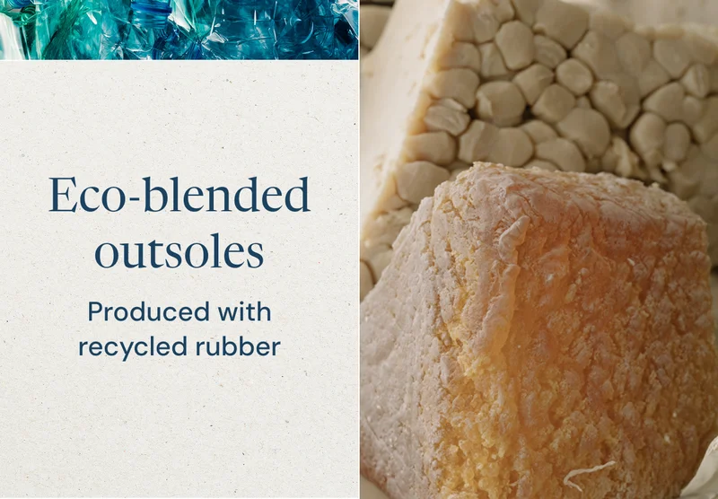 Eco-blended outsoles: Produced with recycled rubber
