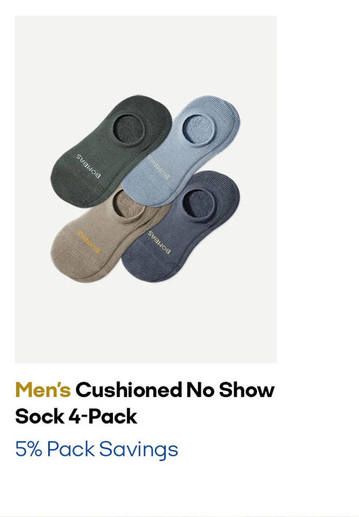 Men's Cushioned No Show Sock 4-pack 5% Pack Savings