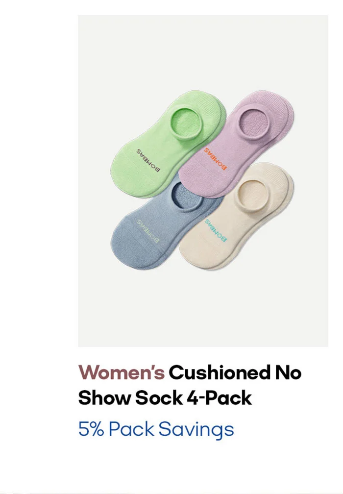 Women's Cushioned No Show Sock 4-pack 5% Pack Savings