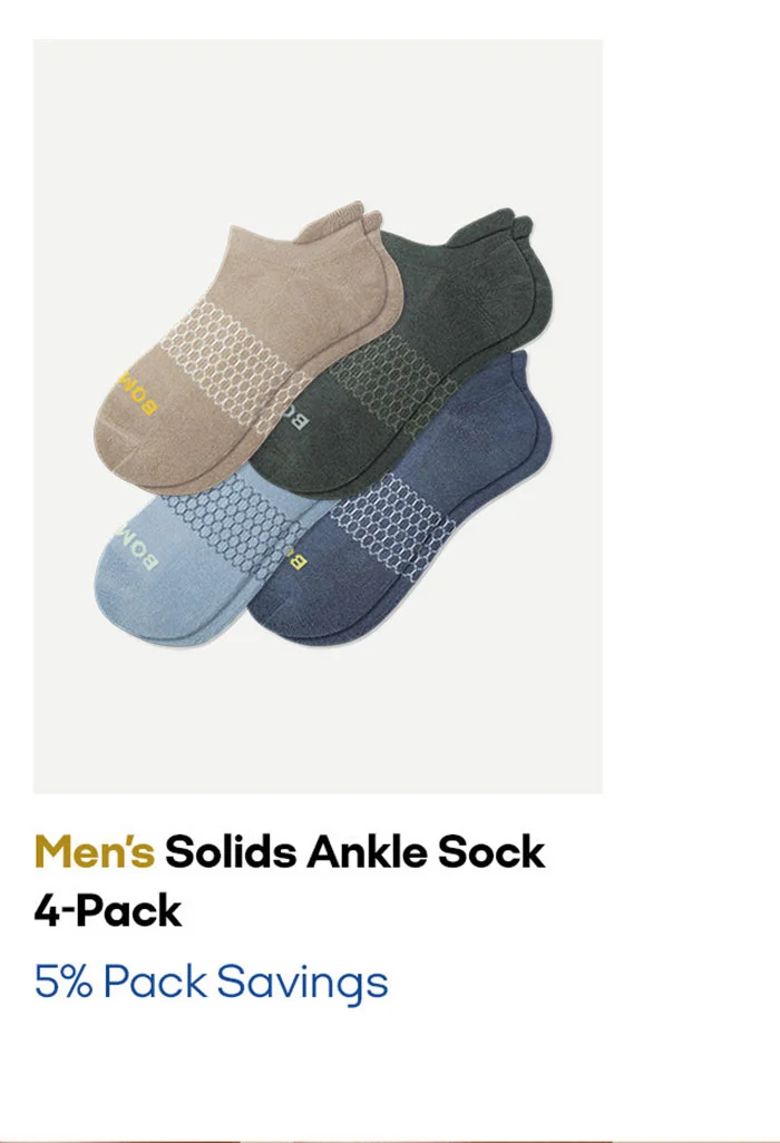 Men's Solids Ankle Sock 4-Pack 5% Pack Savings