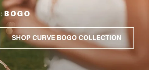 Blurry image of warm skin tones and white fabric. Button "SHOP CURVE discount code COLLECTION" highlights a discount code offer on stylish apparel.