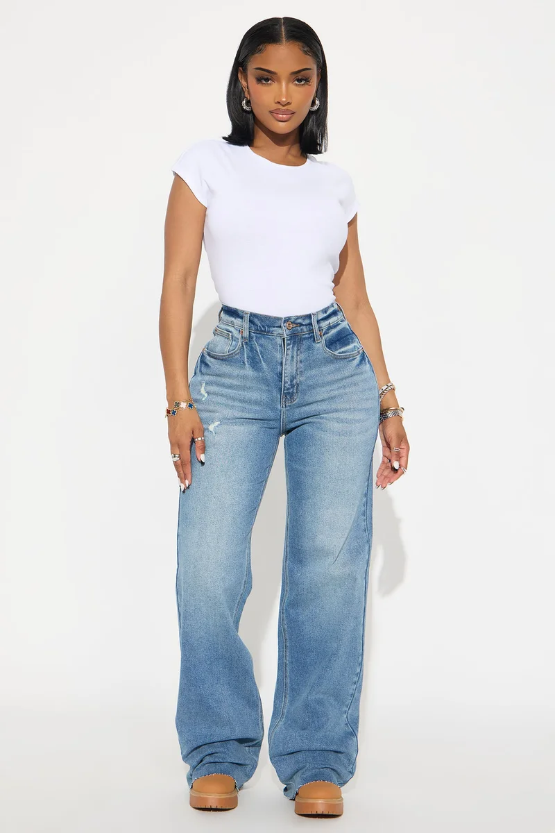 Image of Tall Nova 90's Baby Basic Stretch Wide Leg Jean - Medium Wash