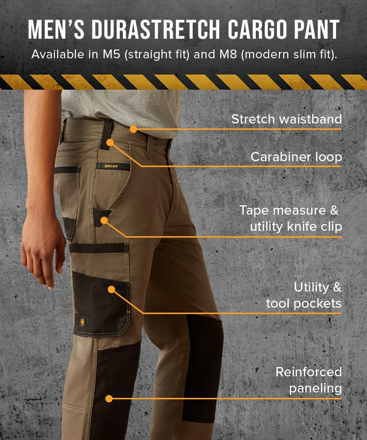 MEN’S DURASTRETCH  CARGO PANT. Available in M5 (straight fit) and M8 (modern slim fit).