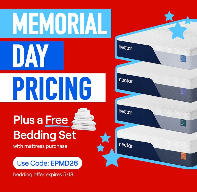 FREE Bedding Set with Mattress Purchase + Early Memorial Day Pricing! Use Code discount code