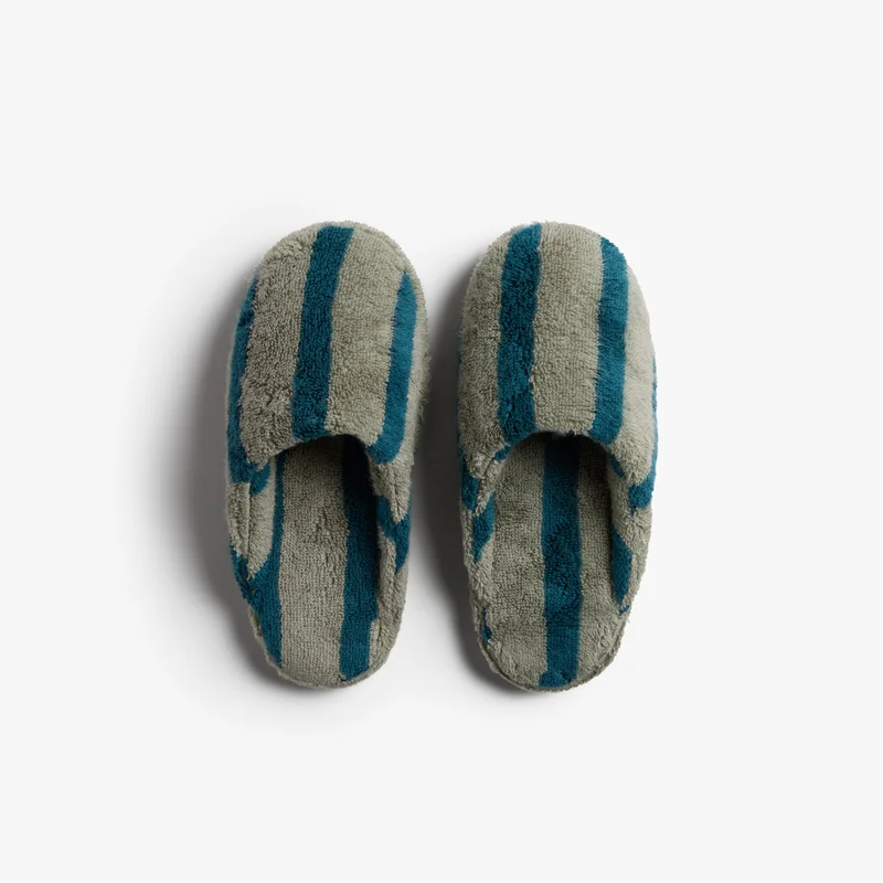 Terry Stripe Slippers (Moss and Peacock)