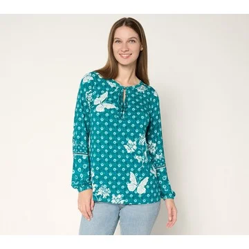 Belle Boho by Kim Gravel Free Spirit Floral Tie Dye Border Trim Top