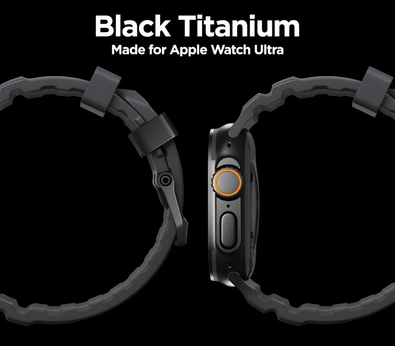 Black Titanium Made for Apple Watch Ultra. Rocky Point Band with Black Hardware.