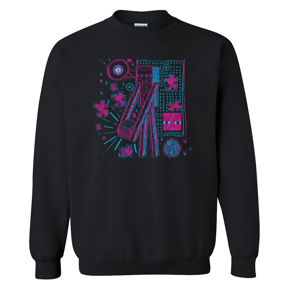 Image of Minecraft Acid Sketch Enderman Fleece Crewneck Sweatshirt