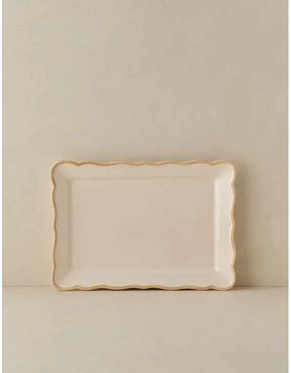 Stoneware Serveware by Maison Madison-Colette in Beige / Rectangular Platter