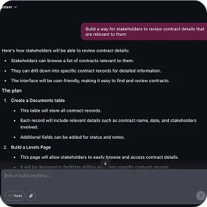 AI workspace drafting a stakeholder contract review plan