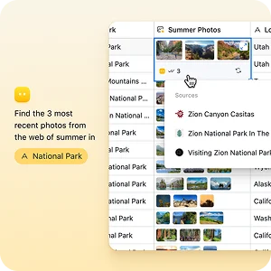 Airtable grid with a photo field and a web-source popover