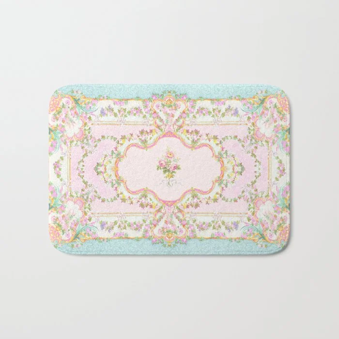 French Rococo Floral Watercolor Panel Bath Mat Bath Mat