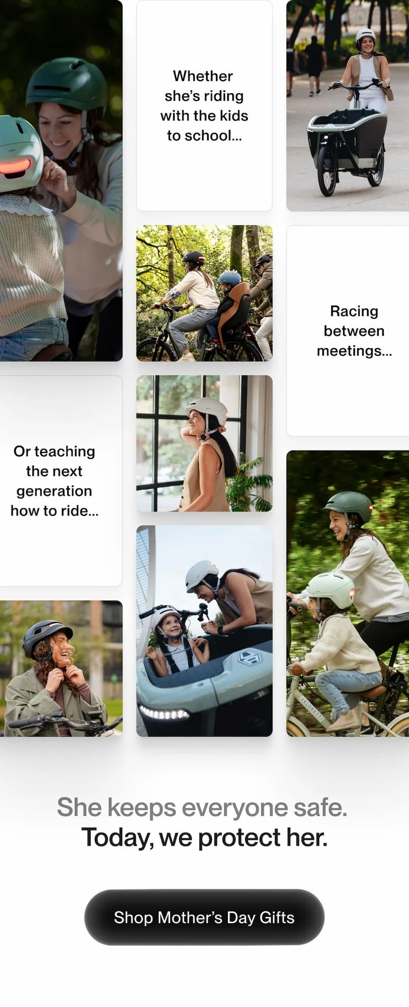 Mothers cycling in everyday life, commuting, riding with kids, and teaching children to ride with smart helmets