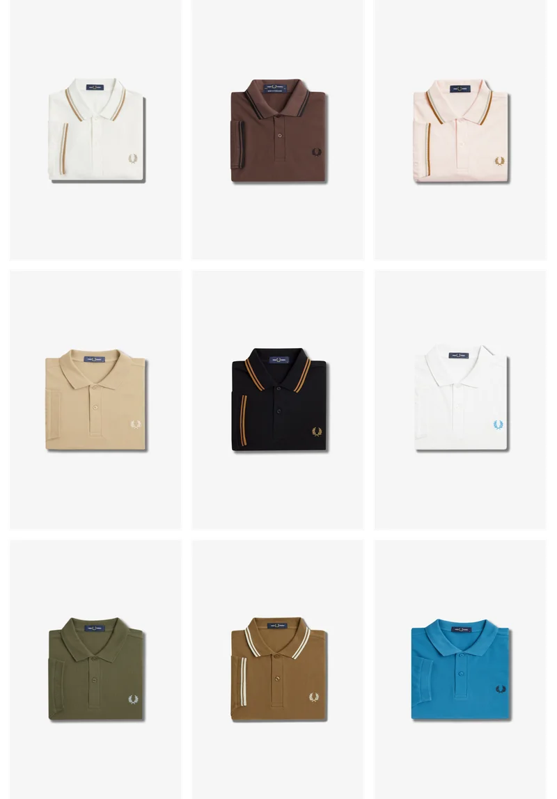 Picture collage of different fred perry shirt polos