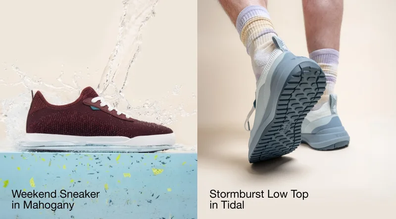 Weekend Sneaker in Mahogany. Stormburst Low Top in Tidal.