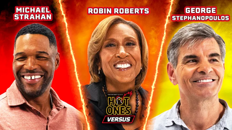 Michael Strahan, Robin Roberts, and George Stephanopoulos on Hot Ones Versus