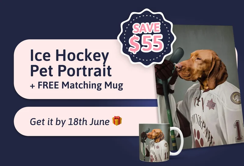 Ice Hockey Pet Portrait + FREE Matching Mug (Save $55) Get it by 18th Jun