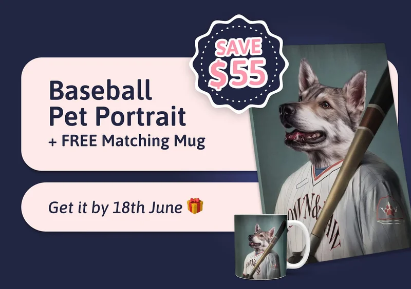 Baseball Pet Portrait + FREE Matching Mug (Save $55) Get it by 18th Jun