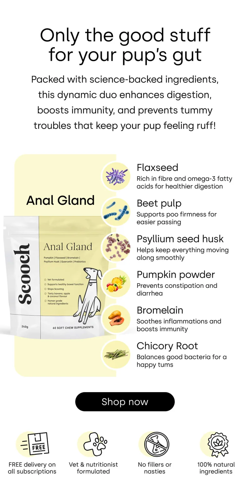 Only the good stuff for your pup’s gut - Shop Now