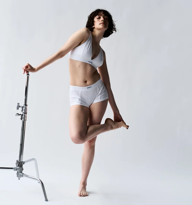 Image of Bamboo Rib Plunge Bra - Bright White