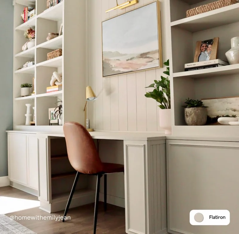 Home office painted in greige shade Flatiron