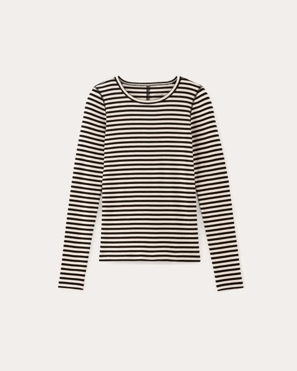 [Image] The Luxe Micro-Rib Long-Sleeve Crew | Bone / Black