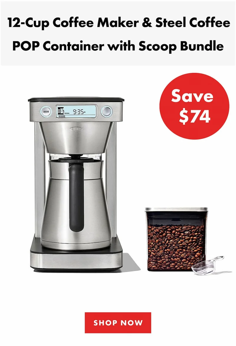 12-Cup Coffee Maker & Steel Coffee POP Container with Scoop Bundle. Save $74 | SHOP NOW