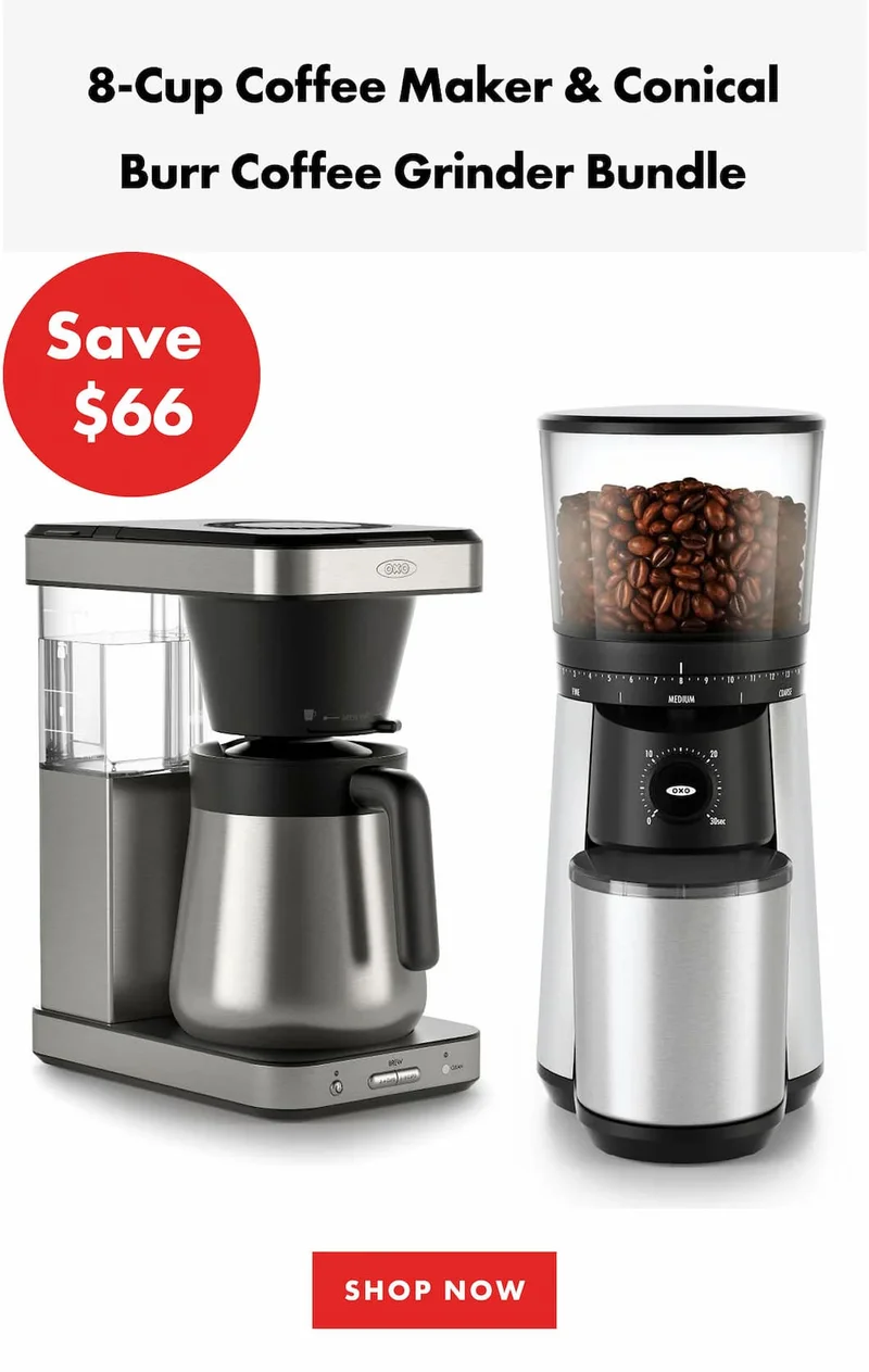 8-Cup Coffee Maker & Conical Burr Coffee Grinder Bundle. Save $66 | SHOP NOW