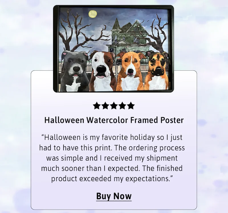 Halloween Watercolor Framed Poster Pet Portrait - Buy Now