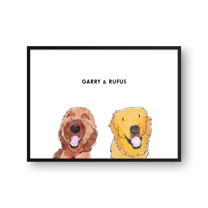 Image of Watercolor Pet Portrait - Two Pets, Framed Poster