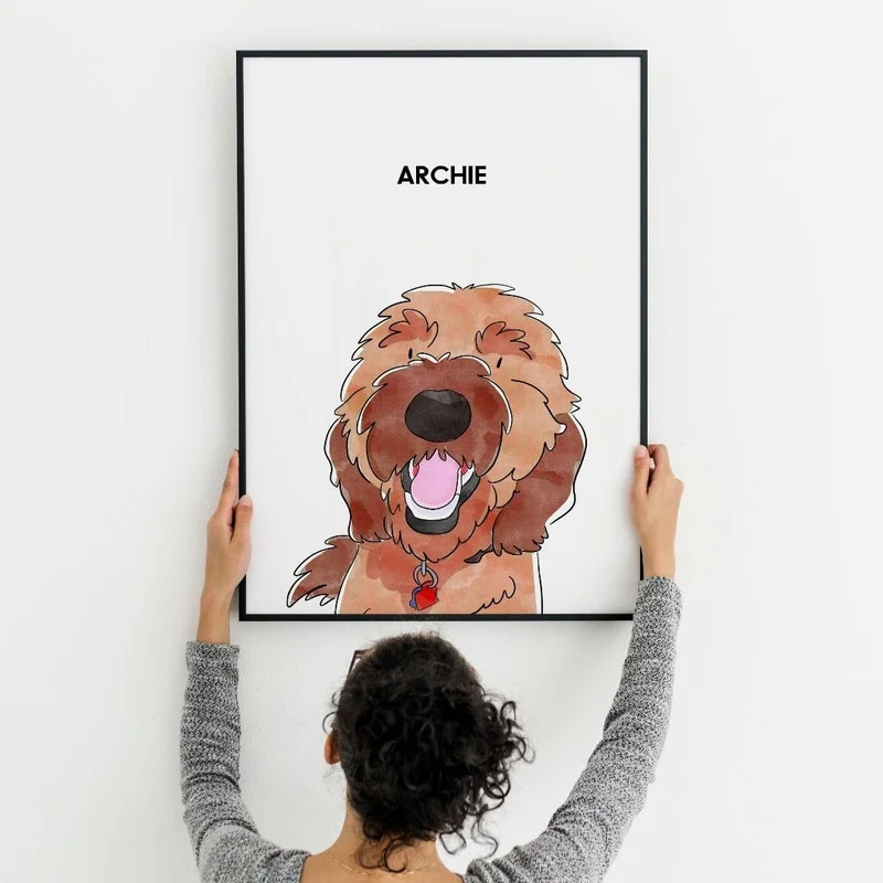 Image of Watercolor Pet Portrait - One Pet, Framed Poster