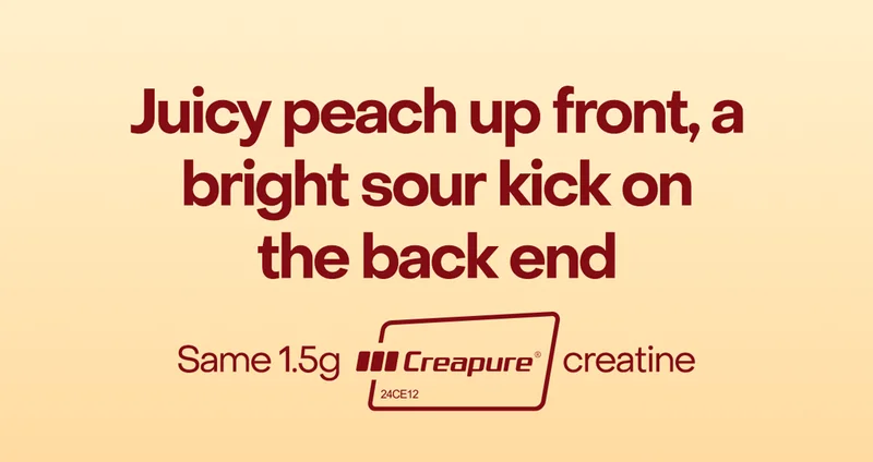 Juicy peach up front, a bright sour kick on the back end. Same 1.5g Creapure® creatine.