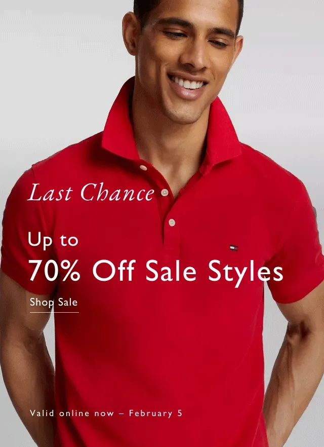 Last Chance Up to 70% off sale styles Shop sale Valid on line now - February 5