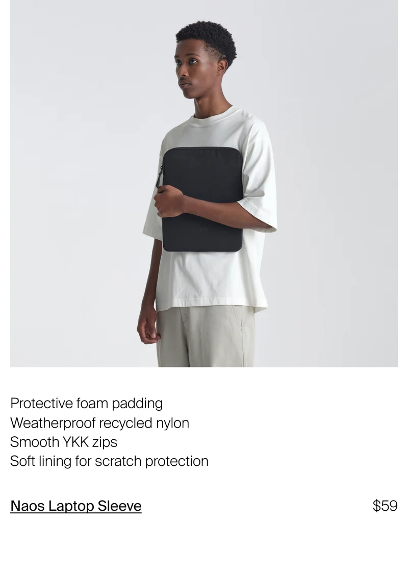 Protective foam padding, weatherproof recycled nylon, smooth YKK zips, Soft lining for scratch protection