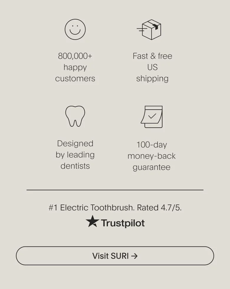 designed by leading dentists | 100-day money-back guarantee | 900,000+ happy customers | fast & free uk shipping - visit suri