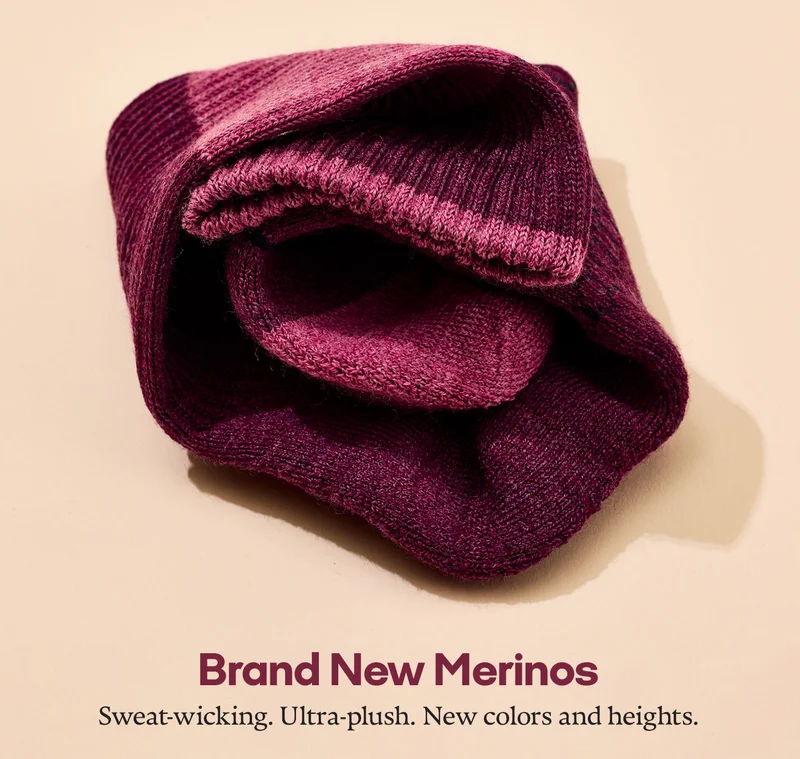 Brand New Merinos | Sweat-wicking. Ultra-plush. New colors and heights.