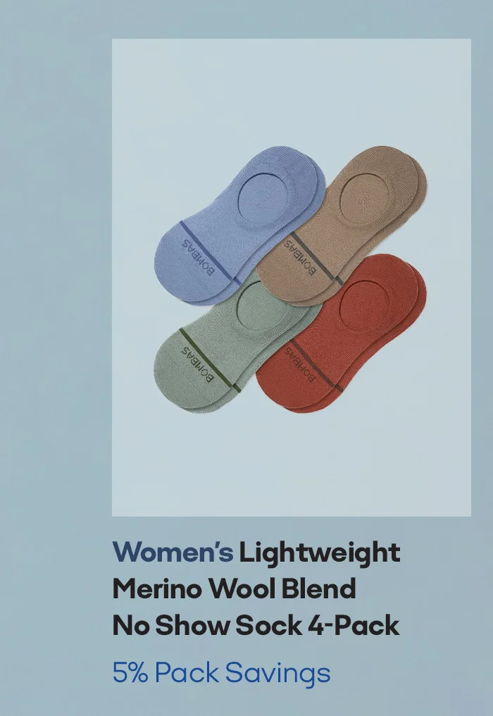 Women's Lightweight Merino Wool Blend No Show Sock 4-Pack 5% Pack Savings
