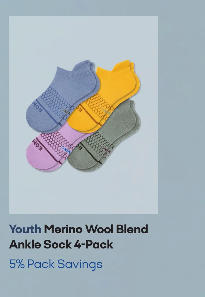 Youth Merino Wool Blend Ankle Sock 4-Pack 5% Pack Savings
