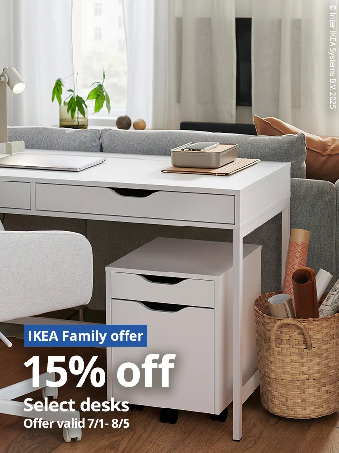 IKEA Family offer 15% off select desks offer valid 7/1 - 8/5