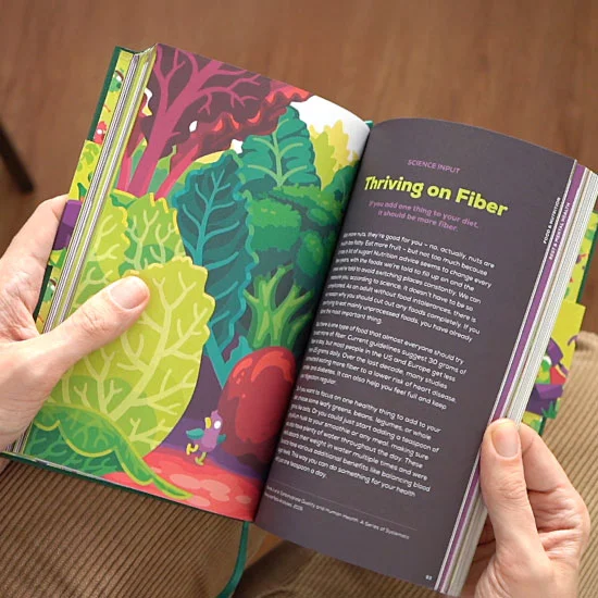 Close up of the open health journal showing "Thriving on Fiber" lesson