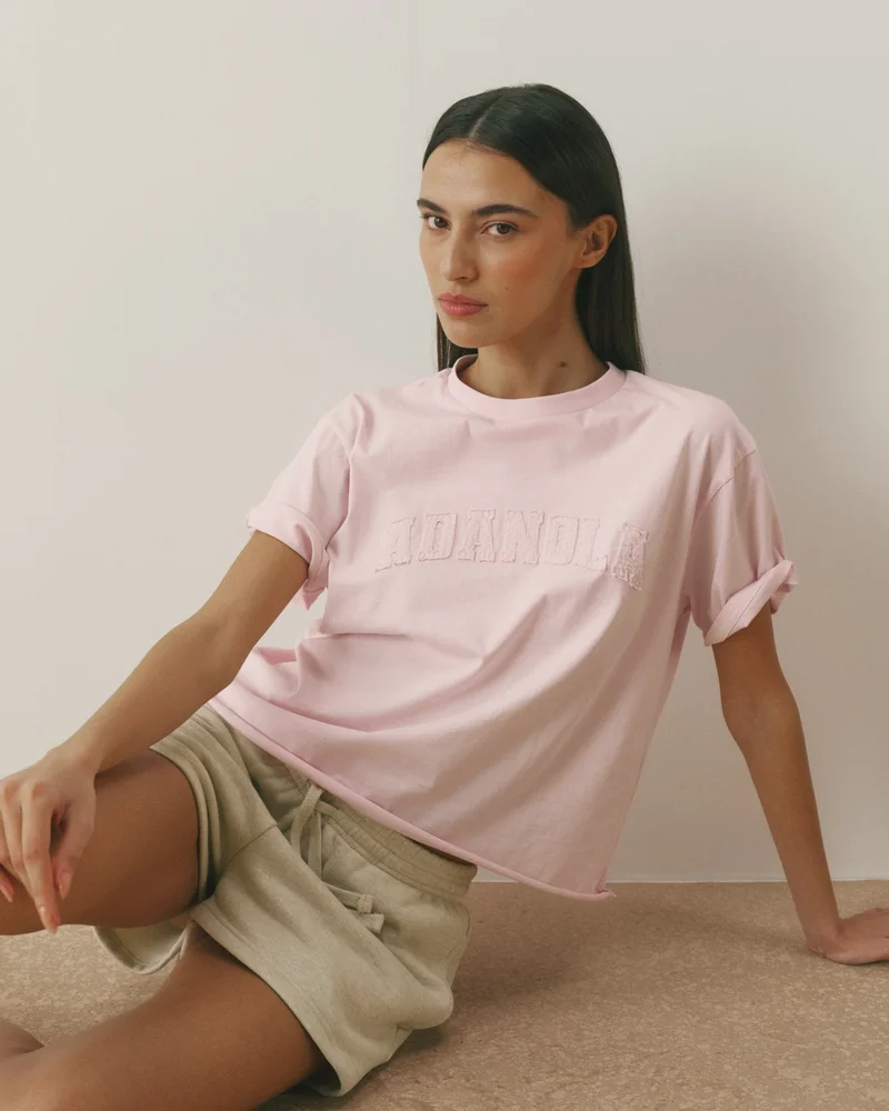 Varsity Mid-Weight Raw Hem T-shirt - Soft Pink