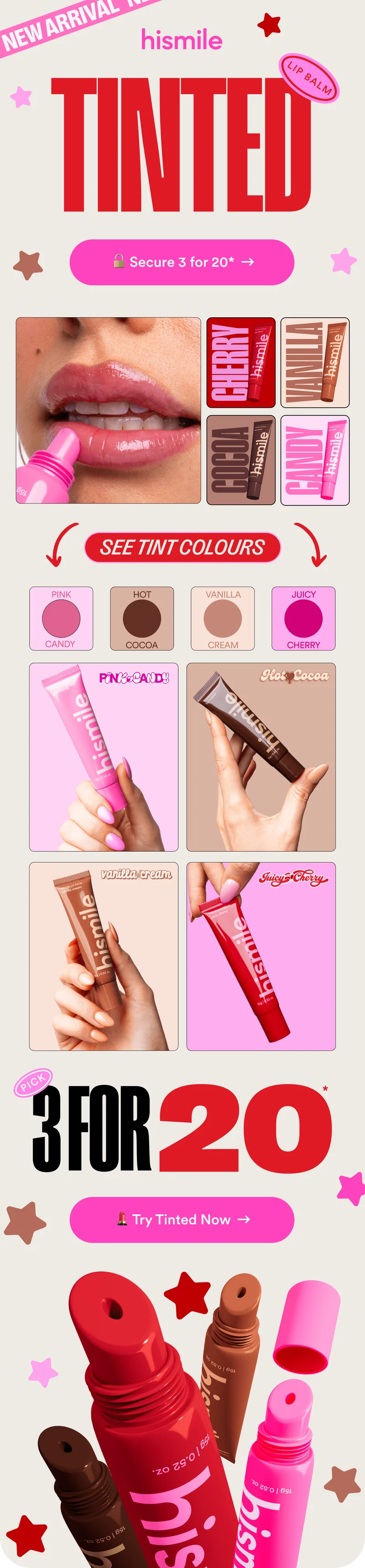 New tinted lip balm 3 for 20. Try tinted now.
