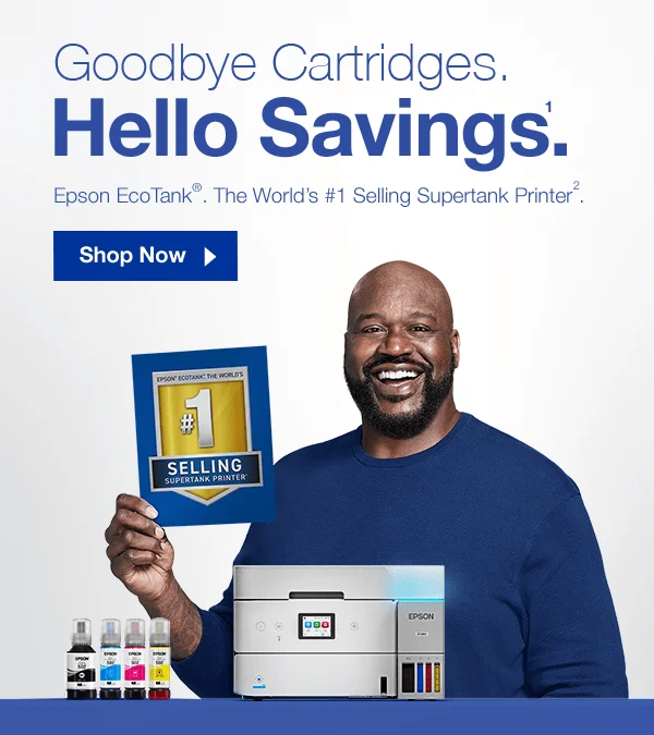 Goodbye Cartridges. Hello Savings. | Epson EcoTank®. The World's #1 Selling Supertank Printer. | Shop Now
